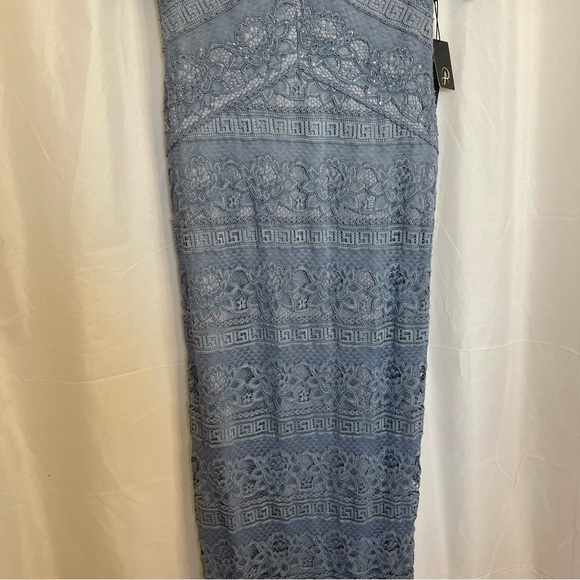 ADRIANNA PAPELL Women’s Blue Lace Beaded Full Length Formal Dress Size Small - Picture 8 of 16